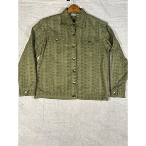 Units‎ Womens Olive Green Embroidered Eyelet Denim Jacket Size Large